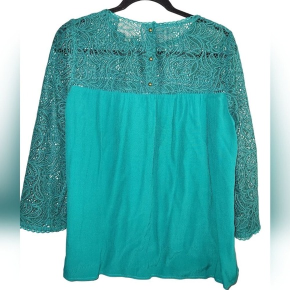 Anthropologie Moulinette Soeurs Lace‎ Sleeve Blouse Top Teal Green Boho Bohemian - Picture 9 of 10